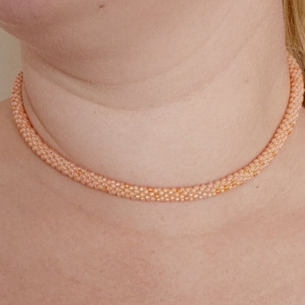 Handmade Beaded Choker- Peach Parfait 15 1/2 in.